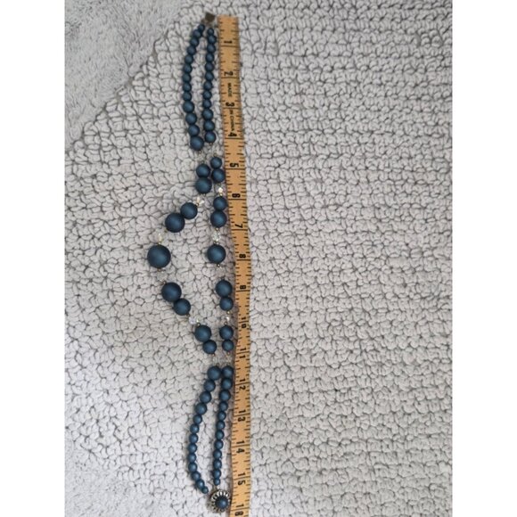 Vtg Estate Double Strand Graduated Faux Blue Pearl Necklace Ornate Clasp - Picture 8 of 8